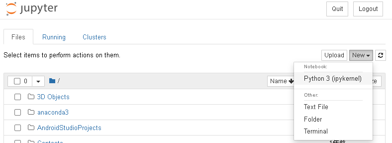 [New]ボタン-[Python 3(ipykernel)]をクリック